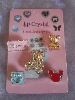 UP Crystal Collection Slouch Socks Jewelry; 2 Bears, Mickey, Smiley & Smile NIP